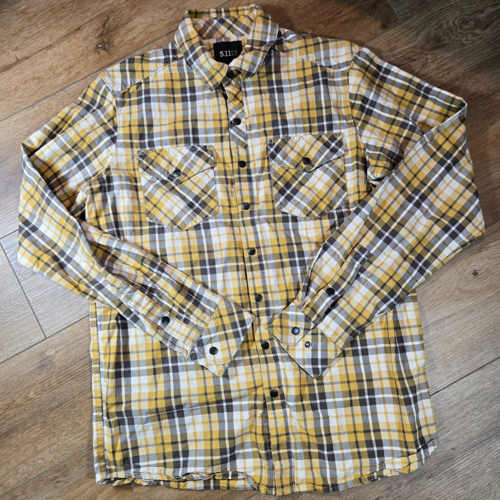 5.11 Tactical Long Sleeve Plaid Snap Shirt Men’s Small Yellow Workwear Outdoor